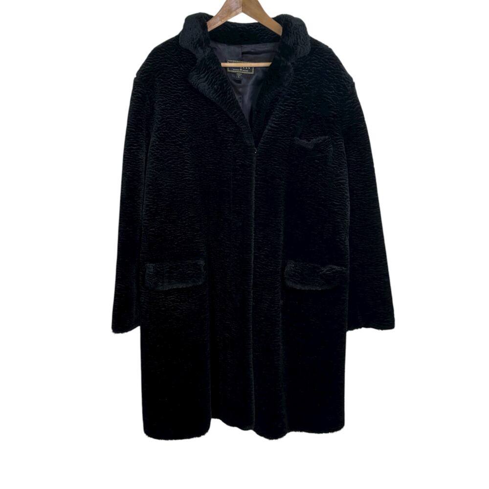 Vintage 1990's Made in USA Express Size Large Long Black Faux Fur Coat